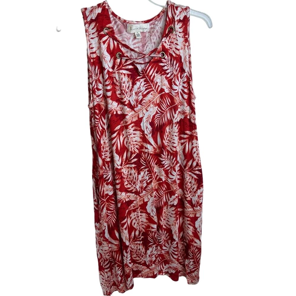 French Laundry Red Tropical Leaf V neck Dress XL Vacation Cruise Coastal Travel